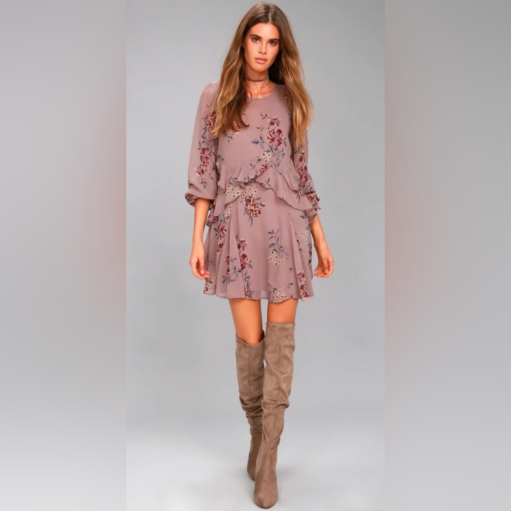 ASTR the Label | Heather Mauve Floral Print Long Sleeve Dress - Picture 2 of 11
